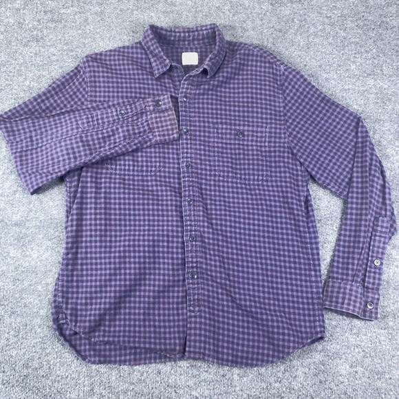 VTG J Crew Work Shirt Mens Med Purple Chamois Flannel Button Up Rugged Gingham - Picture 2 of 9